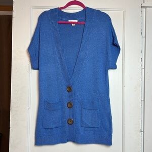 Coldwater Creek Blue Knit Cardigan Textured Cotton Blend Coastal Classic Layer
